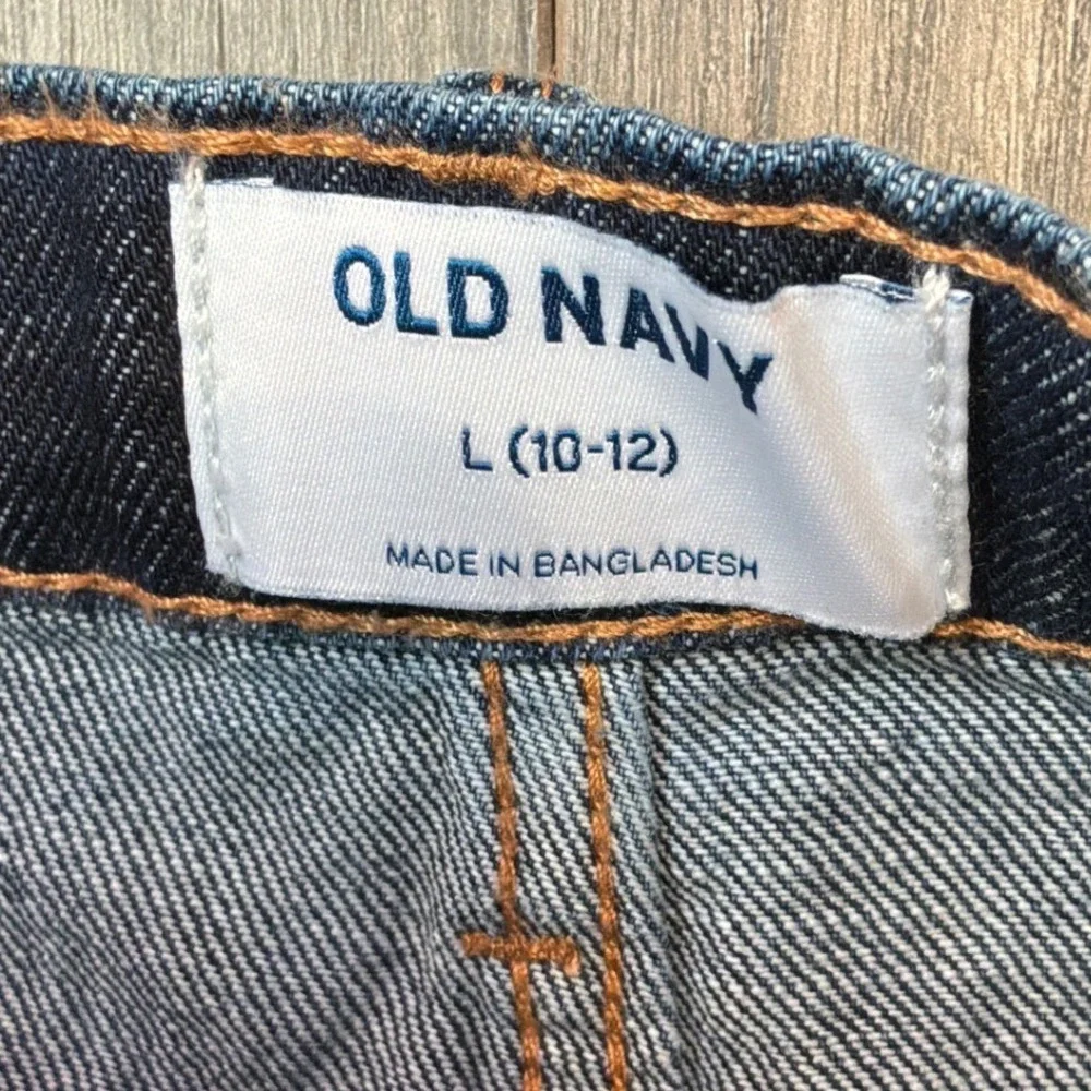 Old Navy Girls Dark Wash Button Fly Denim Mini Skirt Raw‎ Hem Size L 10-12